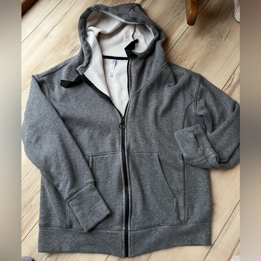 Fabletics workout sweater, size S. Gray with finger holes! Super comfy!